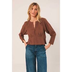 NEW INDI & COLD crepe cotton blouse in tabaco